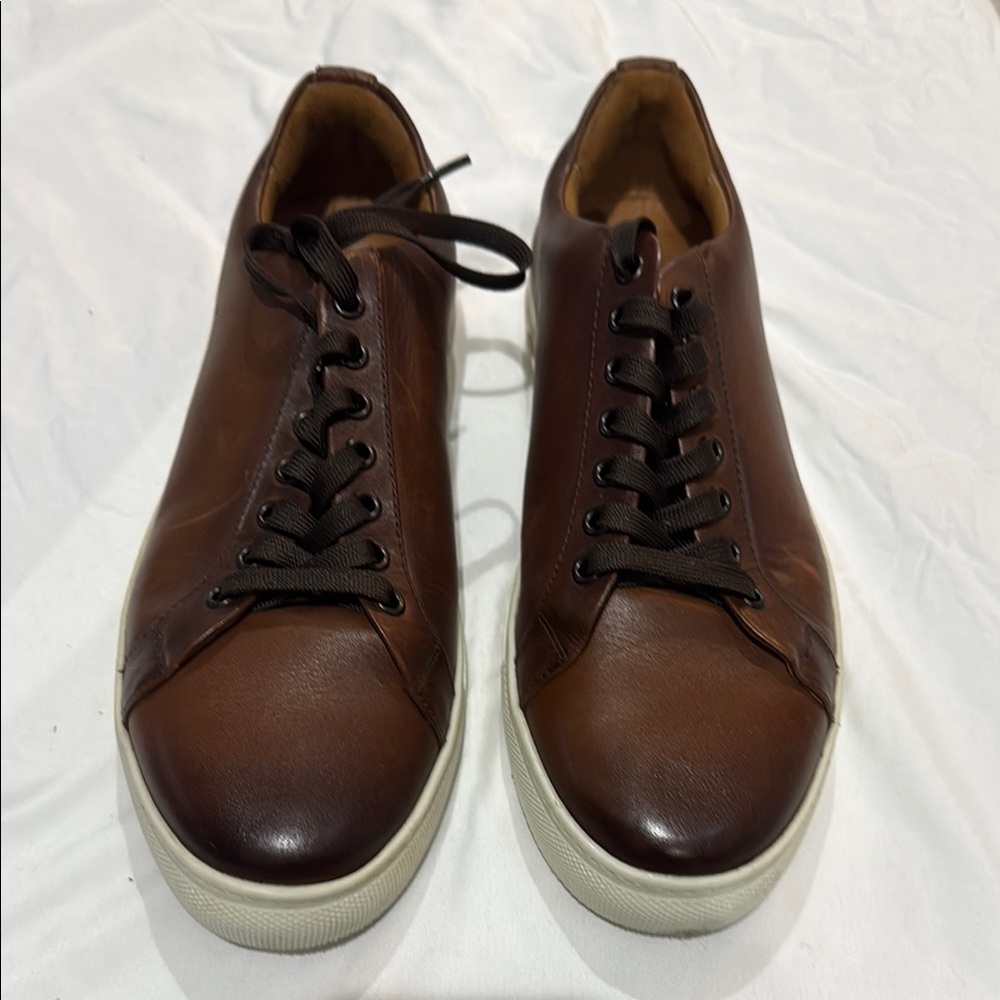 Women’s Premier Brown Leather Low-Top Sneakers with White Soles